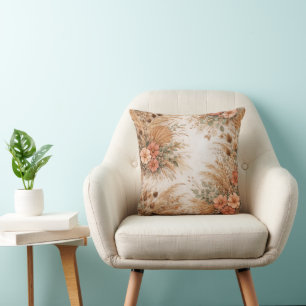 Coussin Terracotta Pêche Bohème Pampas Floral