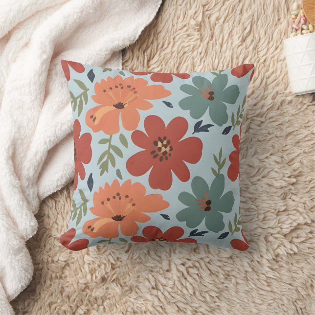 Coussin Terracotta & Teal Retro Floral (Couverture)
