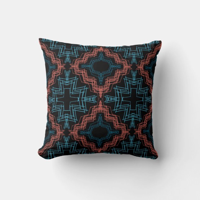 Coussin Terracotta Turquoise Black Squiggle Grandes Mosaïq (Recto)