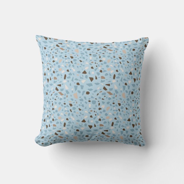 Coussin Terrazzo Design Blue Tan Motif Brown (Recto)