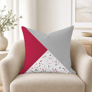 Coussin Terrazzo Géométrique Moderne Magenta Gris