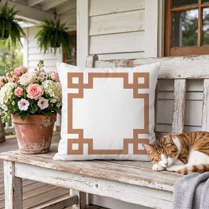 Coussin Terre cuite et clé grecque blanche   Couleurs modi