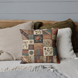 Coussin Terre cuite Patchwork Quilt Rustique Rétro Vintage