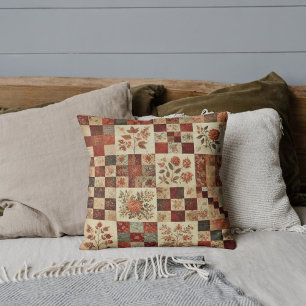 Coussin Terre cuite Patchwork Quilt Rustique Rétro Vintage