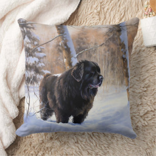 Coussin Terre-Neuve Laissez Tomber la Neige Noël