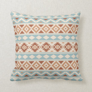 Coussin Terres cuites bleues crèmes aztèques de Ptn IIIb