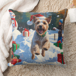 Coussin Terrier à poil dur Fox Terrier courant dans la nei