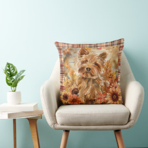 Coussin Térrier Australien Chute Fleurs Aquarelle
