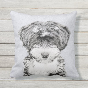 Coussin Terrier tibétain peignant - art original mignon d