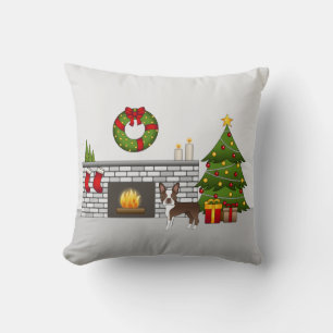 Coussin Tervueren Boston Terrier dans une salle de Noël fe