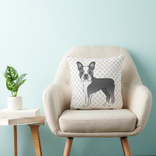 Coussin Tervueren et Blanc Cartoon Chien de Boston & Patte