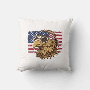 Coussin Tête d'aigle patriotique Gravure vintage Graphique