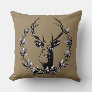 Coussin Tête de cerf dans des feuilles de laurier