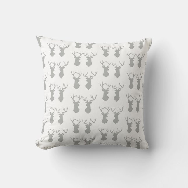 Coussin Tête de cerf gris à motif (Recto)