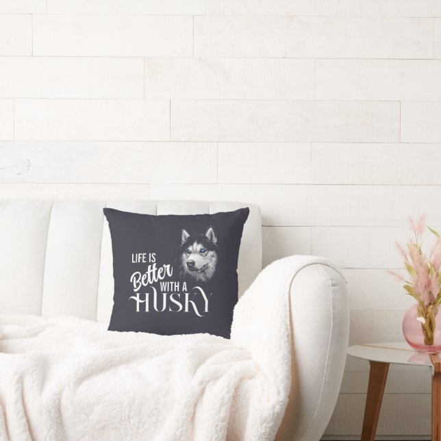 Coussin Tête de portrait Husky Sibérien Avec Yeux Bleus (Canapé)