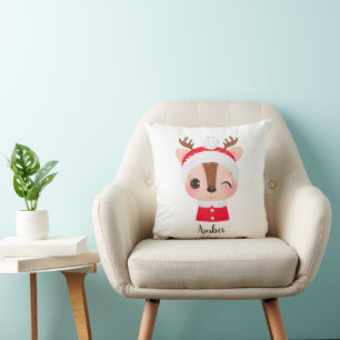 Coussin Tête de renne de Père Noël Noël mignonne