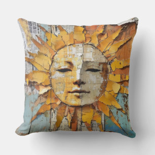 Coussin Tête de soleil rustique, ambiance vintage, style c