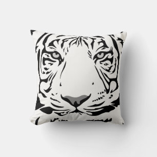 Coussin Tête de tigre abstrait noir et blanc