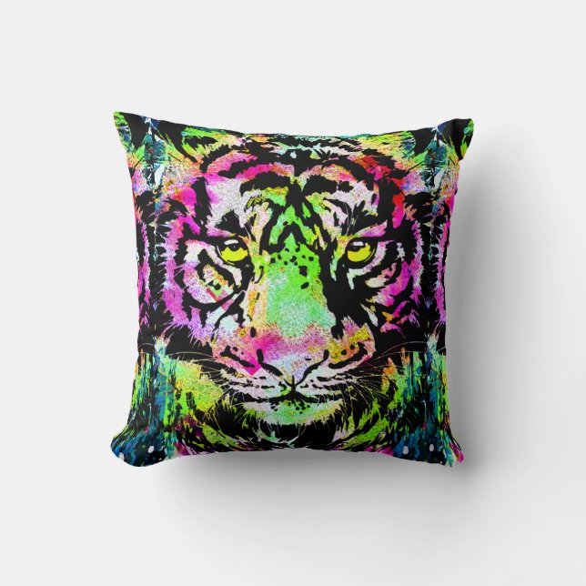 Coussin Tête de tigre colorée - Tiger Femmes Jetez l'oreil (Recto)