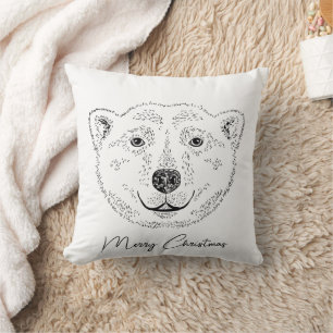 Coussin Tête d'ours polaire, croquis minimaliste à lignes