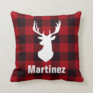 Coussin Tête rouge de cerfs communs de plaid de contrôle