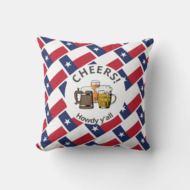 Coussin TEXAS DRAPEAU Texan 3 Cheveux Bière Cartoon (Recto)