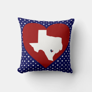 Coussin Texas Love, Navy w Dots, Red Heart, Texas Map