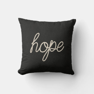 Coussin Texte de corde d'espoir sur noir