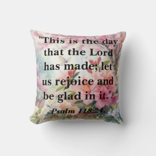 Coussin Texte de motivation biblique sur aquarelle florale