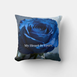 Coussin Texte personnalisé – Cadeau floral de rose bleue r