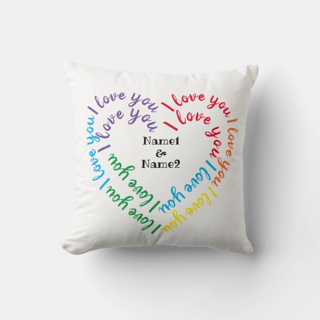 Coussin Texte personnalisé en forme de coeur "Je t'aime" (Recto)