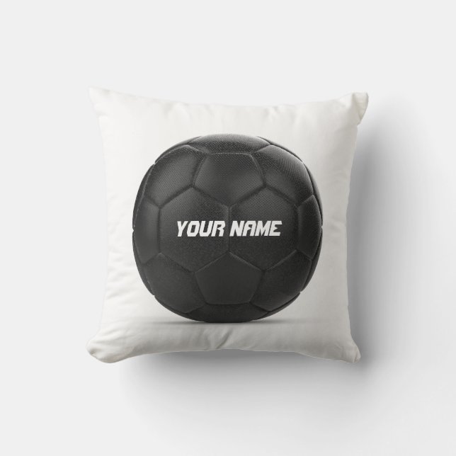 Coussin Texte personnalisé par ballon de football noir (Recto)