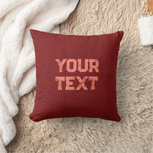 Coussin Texte Personnalisé Rouge Cuir Brown Look Double Cô