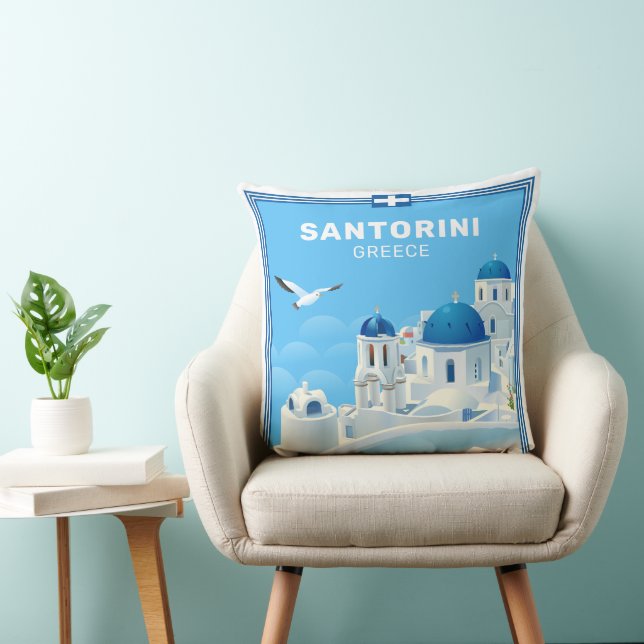 Coussin Texte personnalisé Santorin Grèce (Chaise)