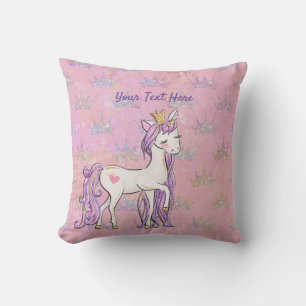 Coussin Texte Personnalisé/ Unicorne Blanche Violet Rose P