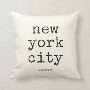 Coussin Texte vintage de machine à écrire de New York Ci