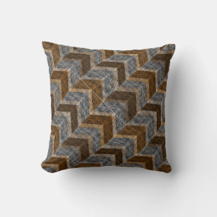 Coussin Textile, zigzag, gris et marron