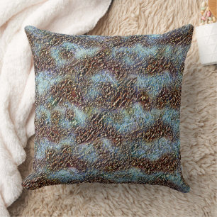 Coussin Texture craquelée, caramel brun à cyan clair sale