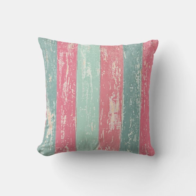 Coussin texture de clôture en bois rose et vert (Recto)