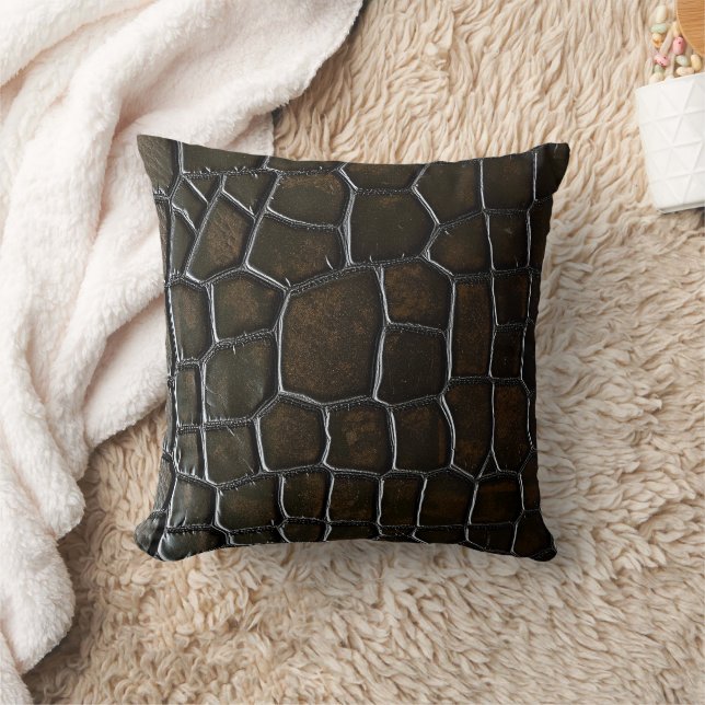 Coussin Texture de cuir de crocodile alligator marron fonc (Couverture)