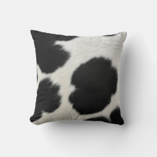 Coussin texture de cuir de peau de fourrure de vache noir 