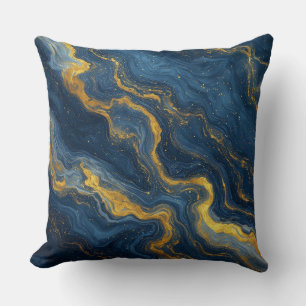 Coussin Texture de marbre bleu et or abstrait