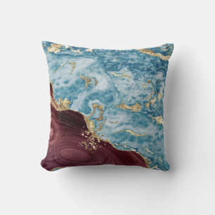 Coussin Texture de pierre de marbre de Bourgogne bleu tend