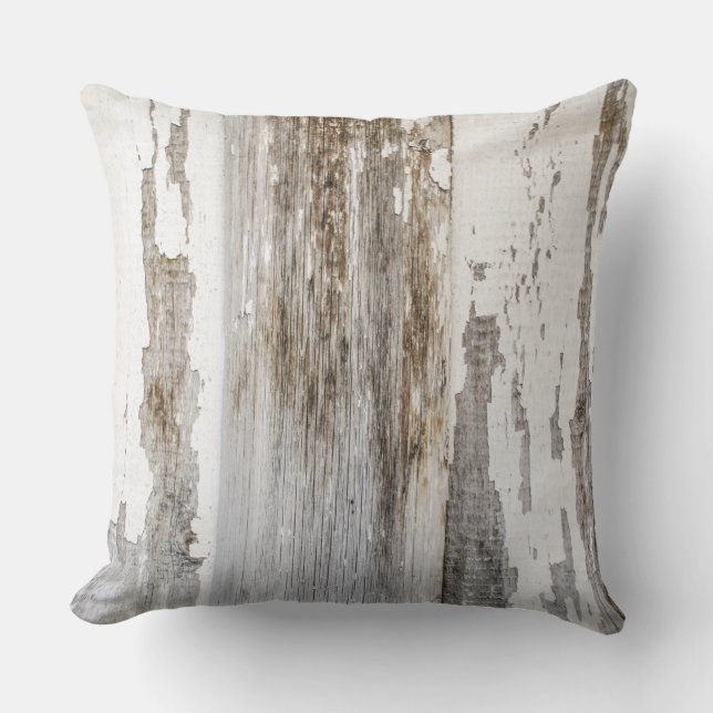 Coussin Texture en bois de mur de vieille peinture blanche (Recto)