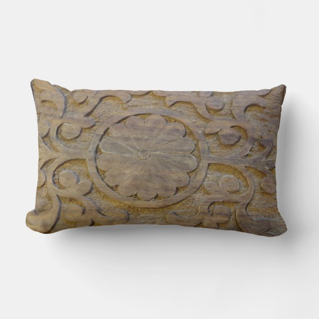Coussin texturé en teck en bois (Recto)