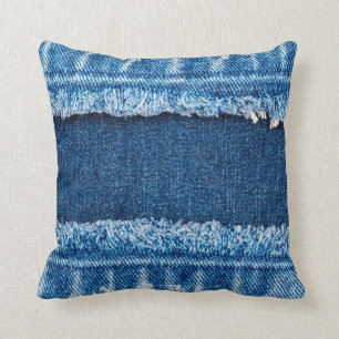 Coussin Texture en tissu de jean denim bleu