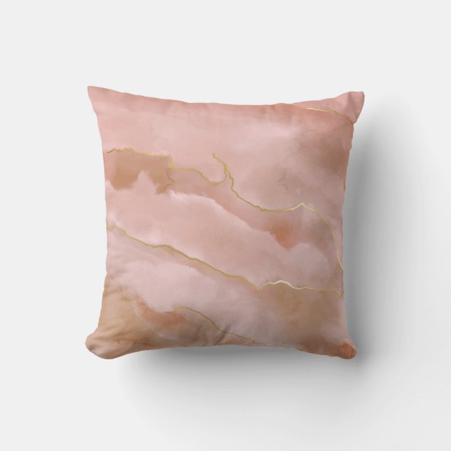 Coussin Texture or en marbre rose liquide (Recto)