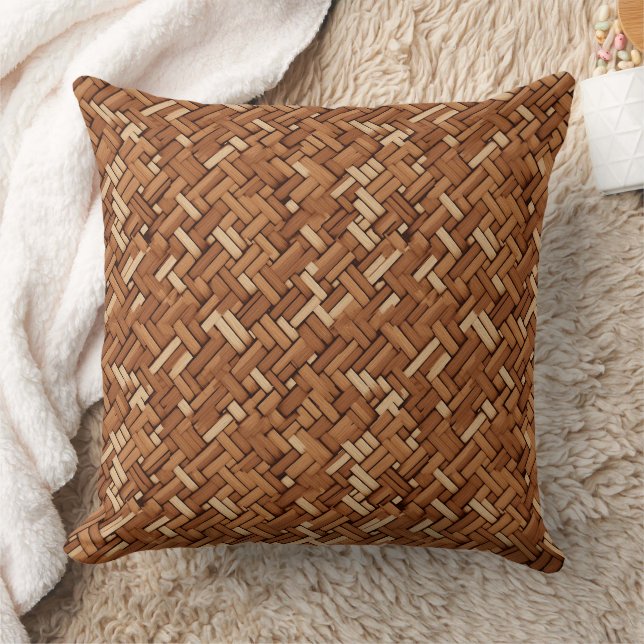 Coussin Texture tissée en motif marron et beige (Couverture)
