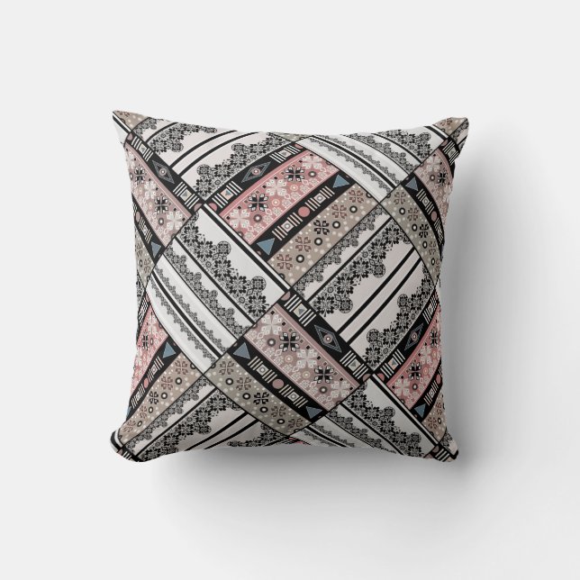 Coussin Thaillow Tribal ethno traditionnel géométrique (Recto)