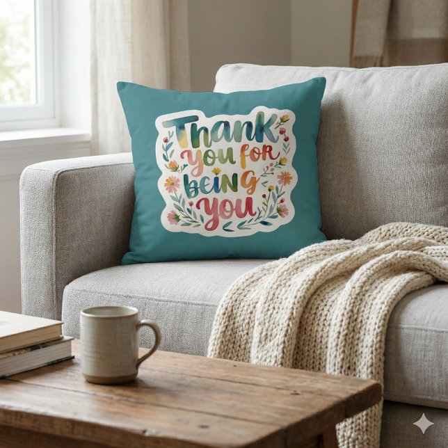 Coussin Thank You For Being You Photo Throw Pillow (Show your gratitude with this beautiful floral watercolor, "Thank you for being you" photo pillow! )